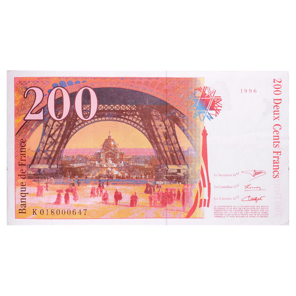 France, 200 Francs, Eiffel, 1996, K018000647, VF(20-25), Fayette:75.02, KM:159a