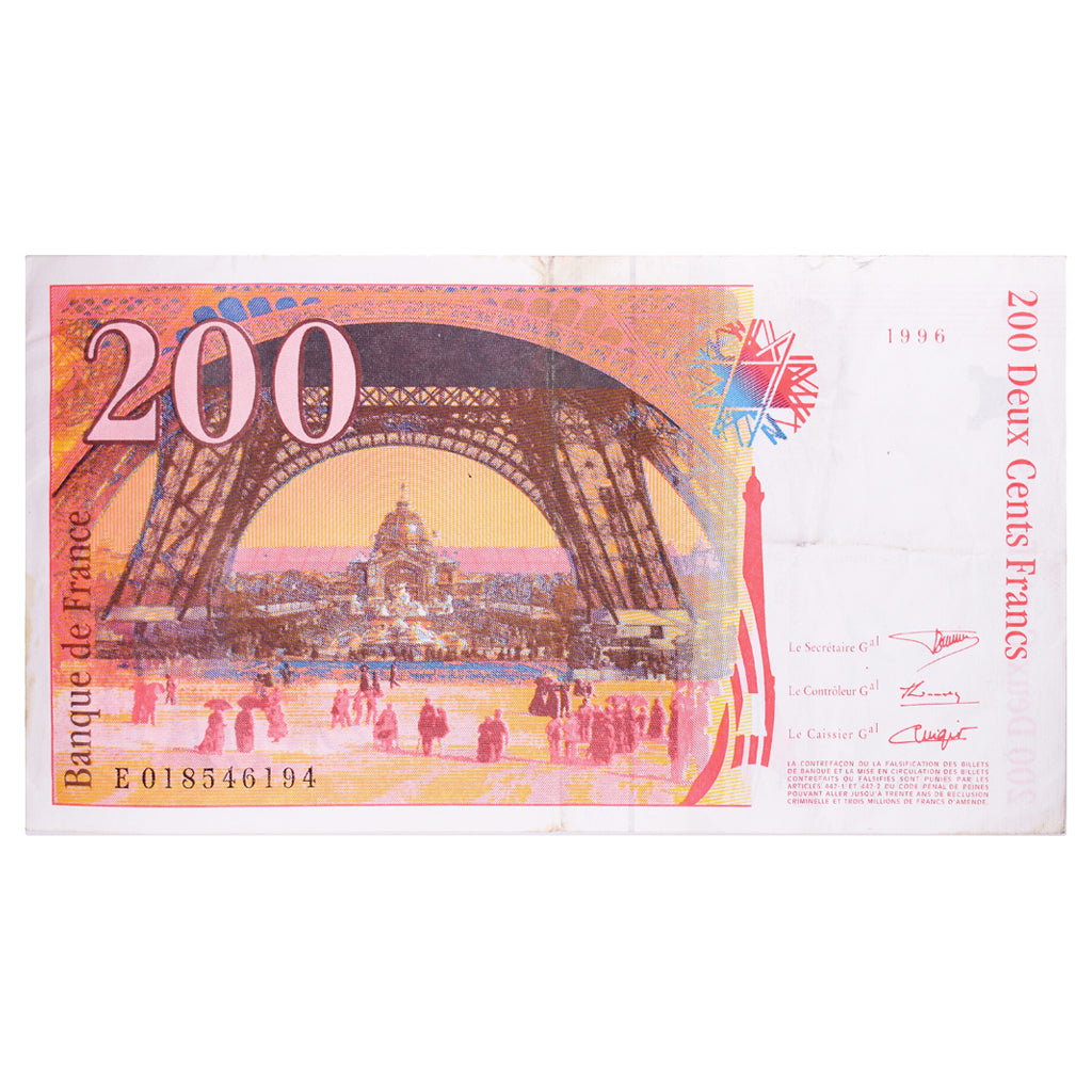 France, 200 Francs, Eiffel, 1996, E018546194, VF(20-25), Fayette:75.02, KM:159a