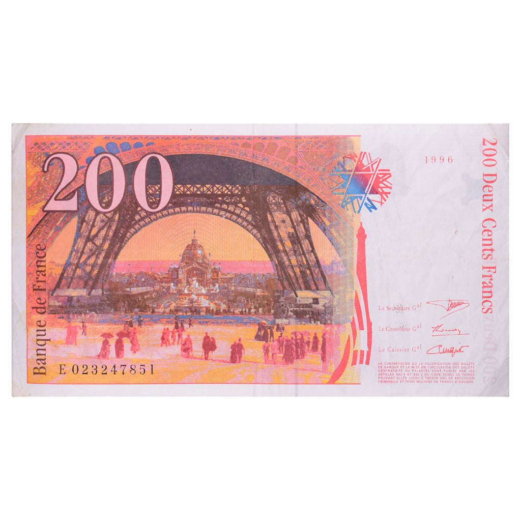 France, 200 Francs, Eiffel, 1996, E023247851, VF(20-25), Fayette:75.02, KM:159a