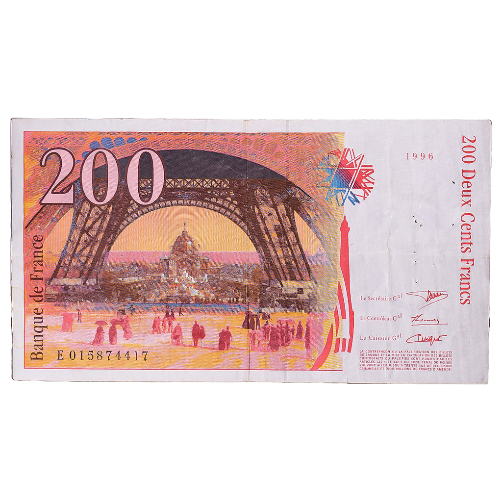 Francja, 200 Francs, Eiffel, 1996, E015874417, VF(20-25), Fayette:75.02, KM:159a