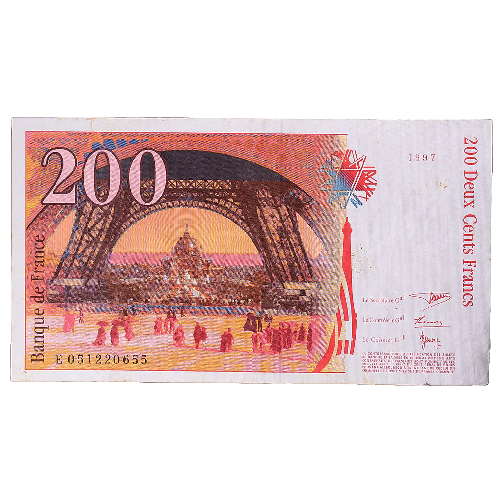 France, 200 Francs, Eiffel, 1997, E051220655, VF(20-25), Fayette:75.4b, KM:159b