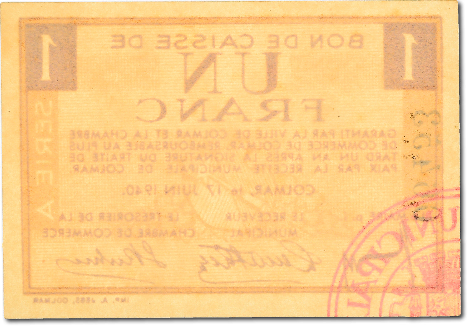 Geldschein, Frankreich, 1 Franc, 1940, UNZ