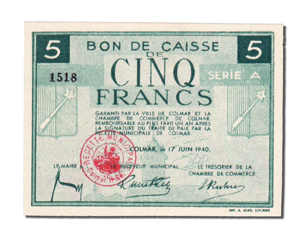 FRANCE, 5 Francs, 5 Francs, 1940, 1940-06-17, UNC(65-70)