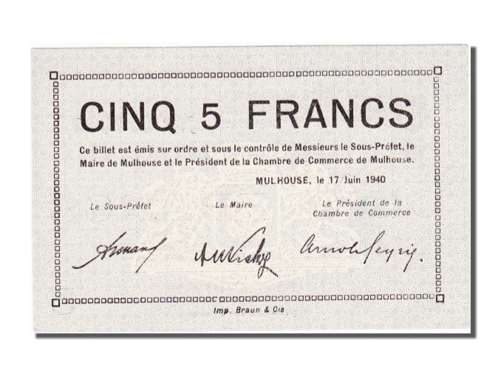 Geldschein, Frankreich, 5 Francs, 1940, UNZ
