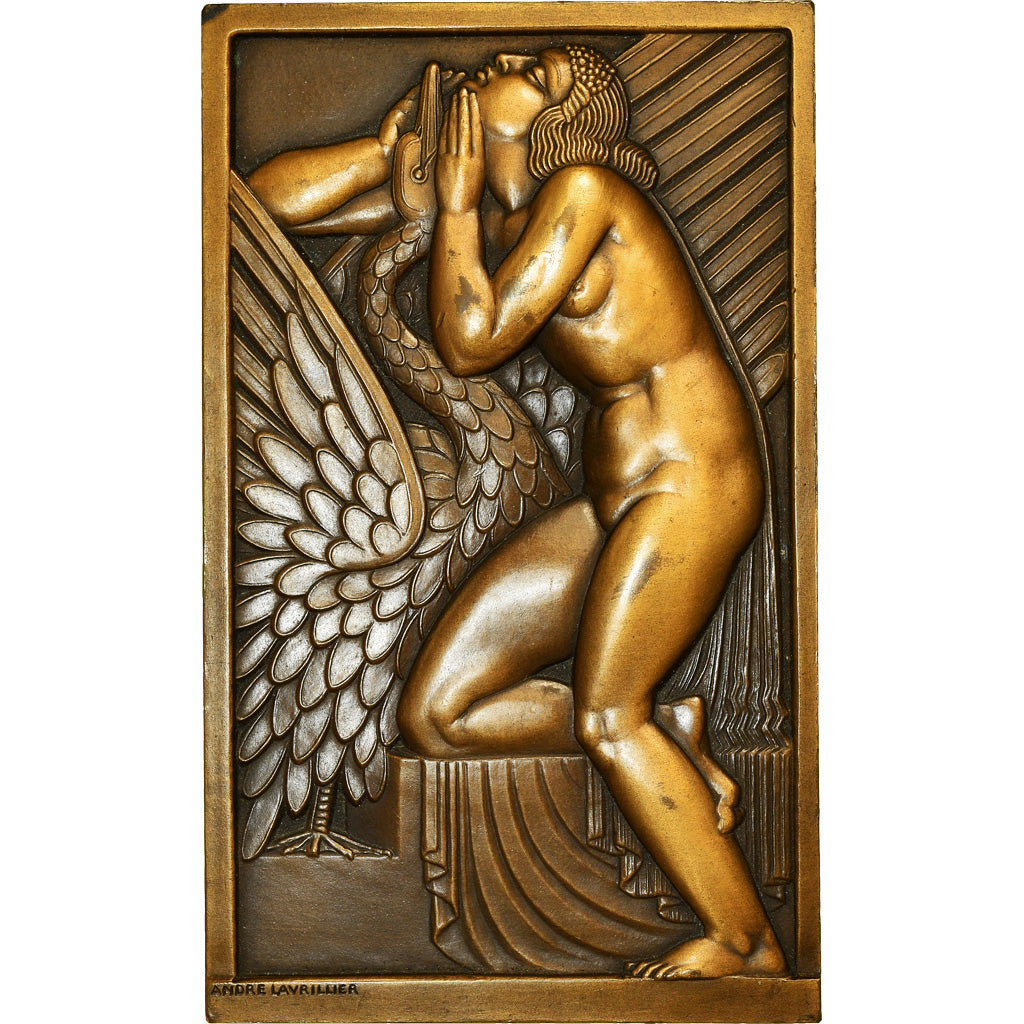 France, Medal, Art Déco, Leda et le Cygne, Lavrillier, MS(60-62), Bronze