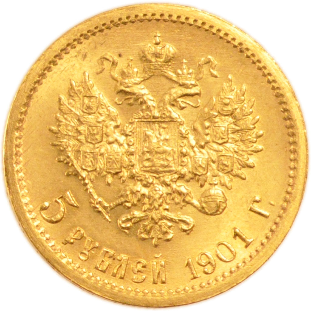Russia, 5 Roubles, 1901, Saint-Petersburg, AU(55-58), Gold, 4.30