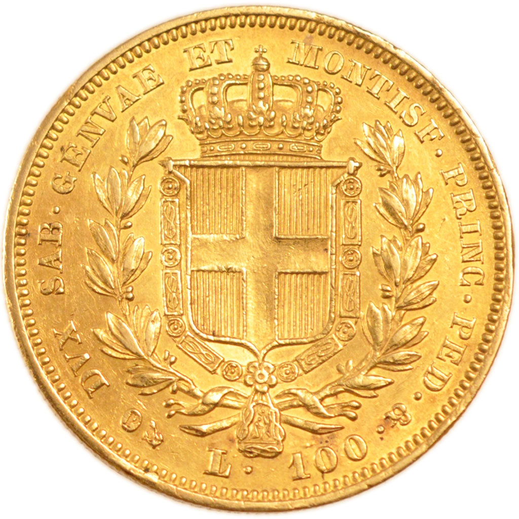 Italy, 100 Lires, 1834, Gênes, AU(55-58), Gold, 32.20
