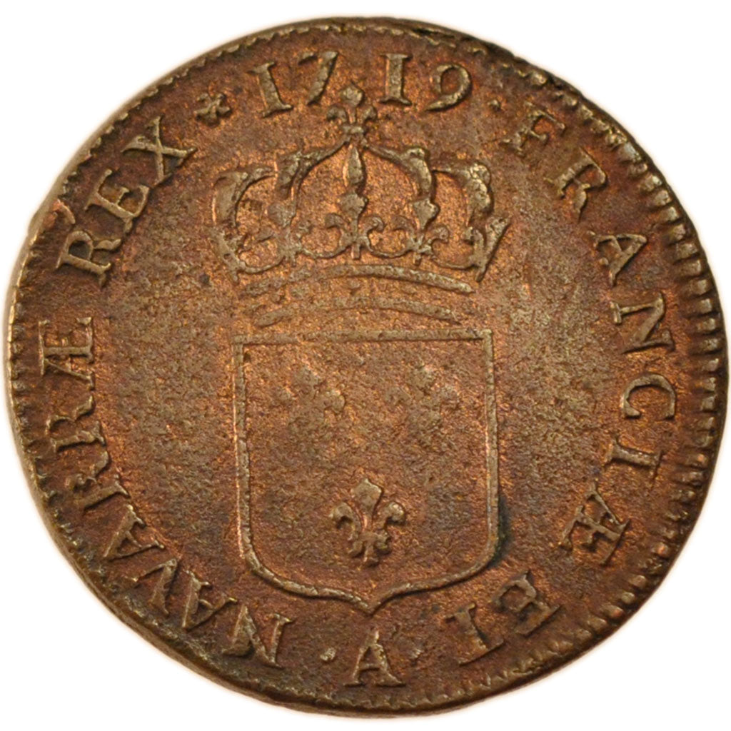 FRANCE, Sol au buste enfantin, Sol, 1719, Paris, KM #439.1, EF(40-45), Copper,..