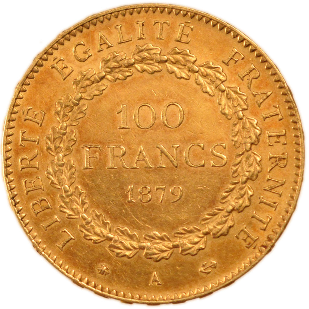 FRANCE, Génie, 100 Francs, 1879, Paris, KM #832, AU(55-58), Gold, Gadoury #1137,