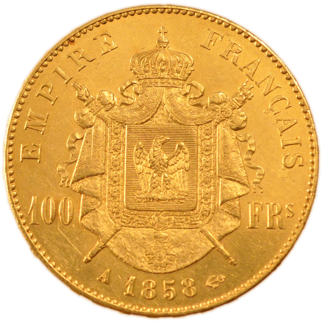 FRANCE, Napoléon III, 100 Francs, 1858, Paris, AU(55-58), Gold, Gadoury #1135, 3