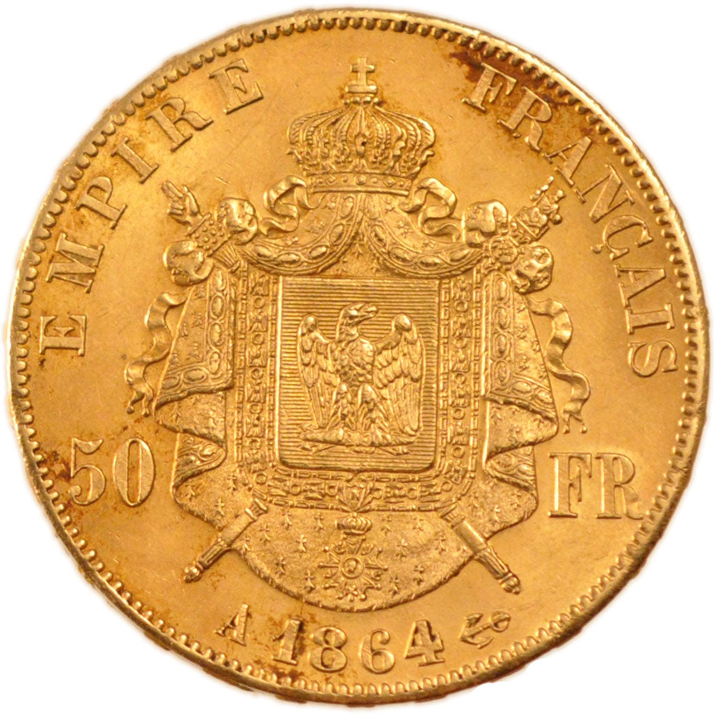 FRANCE, Napoléon III, 50 Francs, 1864, Paris, MS(60-62), Gold, 16.10