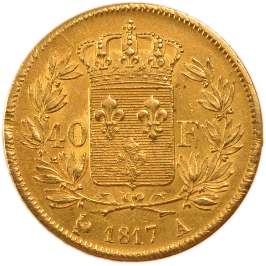 FRANCE, Louis XVIII, 40 Francs, 1817, Paris, AU(50-53), Gold, Gadoury #1092,...