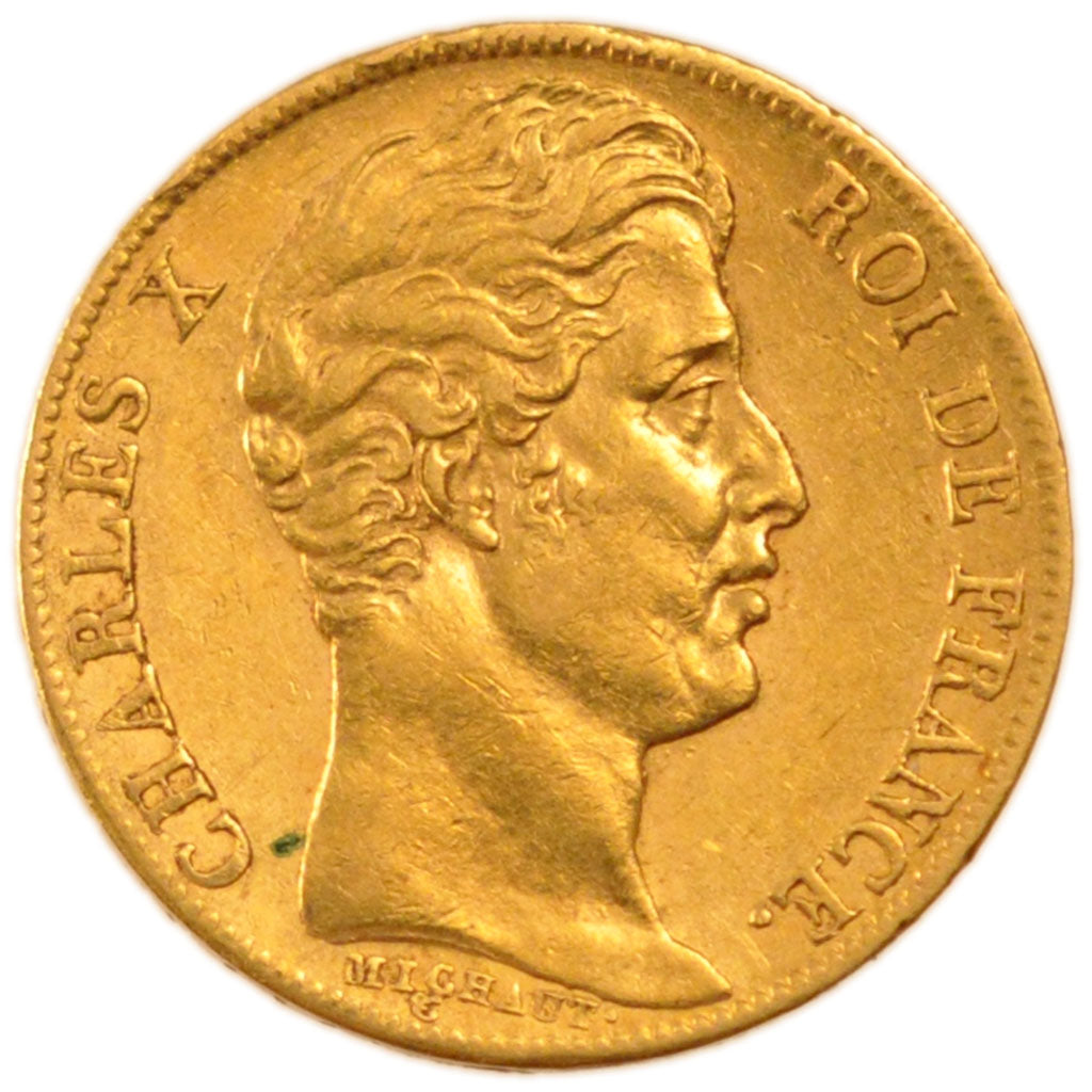 FRANCE, Charles X, 20 Francs, 1828, Paris, KM #726.1, AU(50-53), Gold, Gadoury..