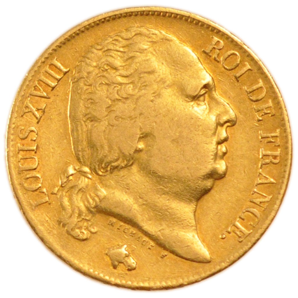 FRANCE, Louis XVIII, 20 Francs, 1818, Nantes, KM #712.8, EF(40-45), Gold,...