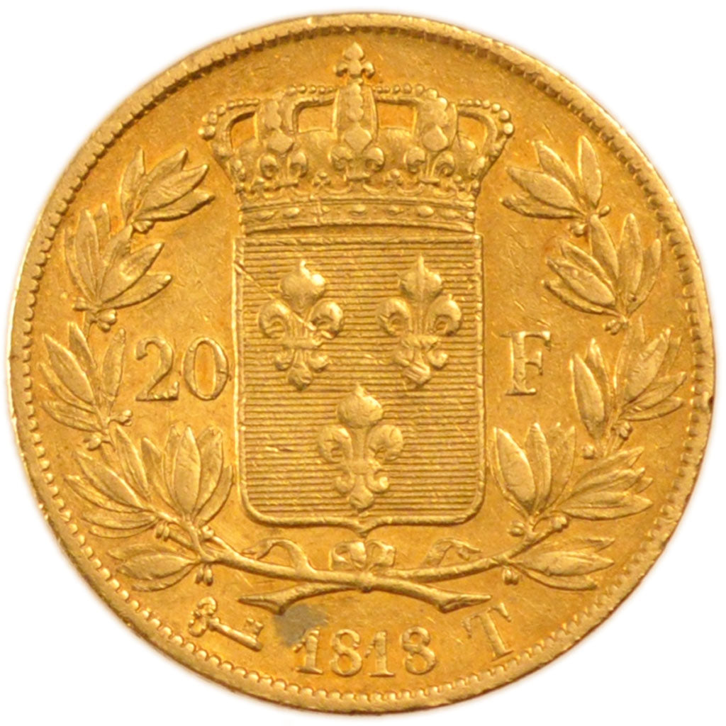 FRANCE, Louis XVIII, 20 Francs, 1818, Nantes, KM #712.8, EF(40-45), Gold,...