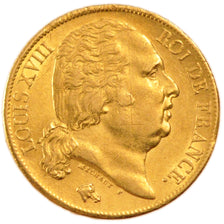 FRANCE, Louis XVIII, 20 Francs, 1818, Paris, KM #712.1, AU(50-53), Gold,...