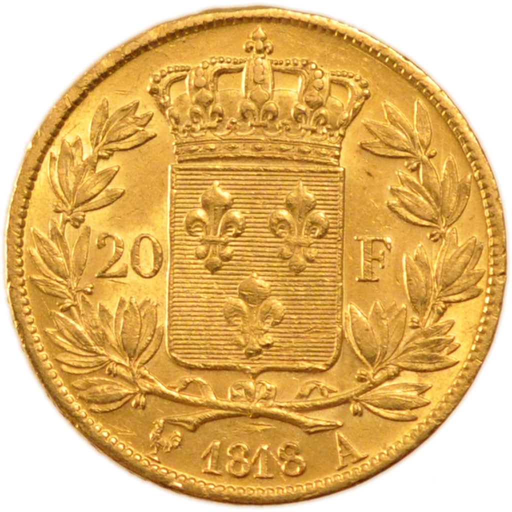 FRANCE, Louis XVIII, 20 Francs, 1818, Paris, KM #712.1, AU(50-53), Gold,...