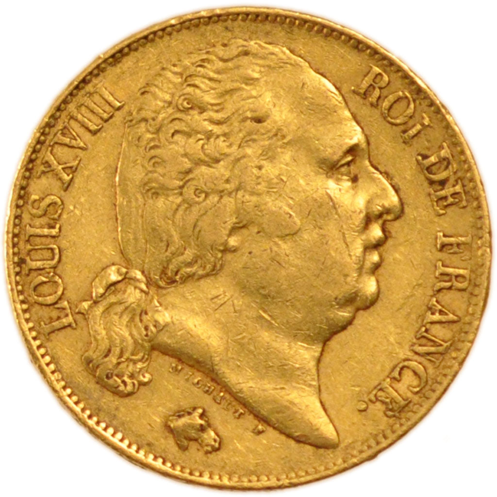 Louis XVIII, 20 Francs or Buste nu
