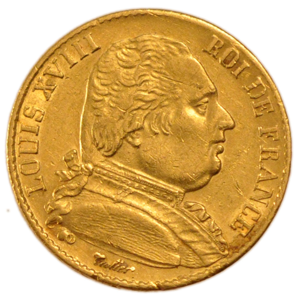 FRANCE, Louis XVIII, 20 Francs, 1815, Paris, EF(40-45), Gold, Gadoury #1026,...