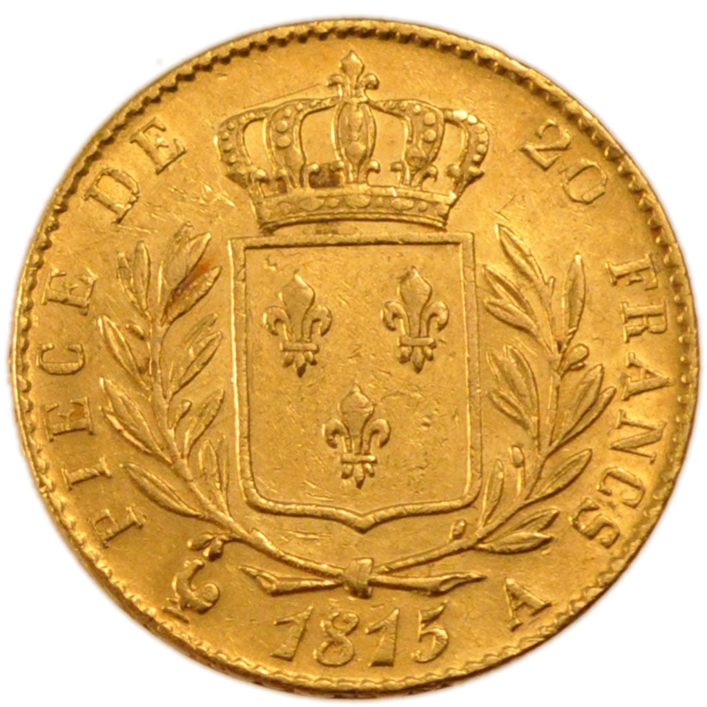 FRANCE, Louis XVIII, 20 Francs, 1815, Paris, EF(40-45), Gold, Gadoury #1026,...