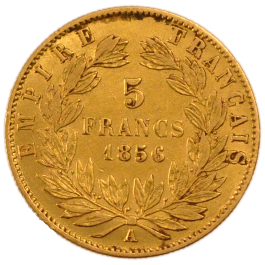 FRANCE, 5 Francs, 1856, Paris, EF(40-45), Gold, Gadoury #1001, 1.60