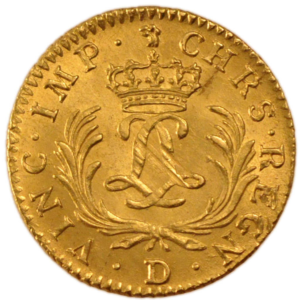 FRANCE, Louis d'Or, 1725, Lyons, AU(55-58), Gold, Gadoury #339, 6.50