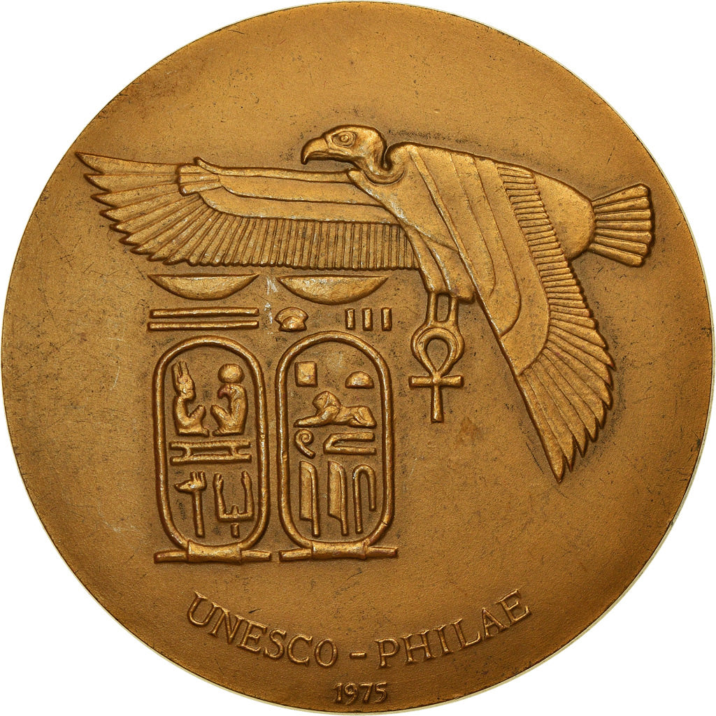 France, Medal, Unesco-Philae, Pharaon, 1975, Leognany, AU(50-53), Bronze