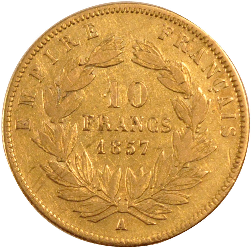 FRANCE, Napoléon III, 10 Francs, 1857, Paris, VF(30-35), Gold, Gadoury #1014, 3.