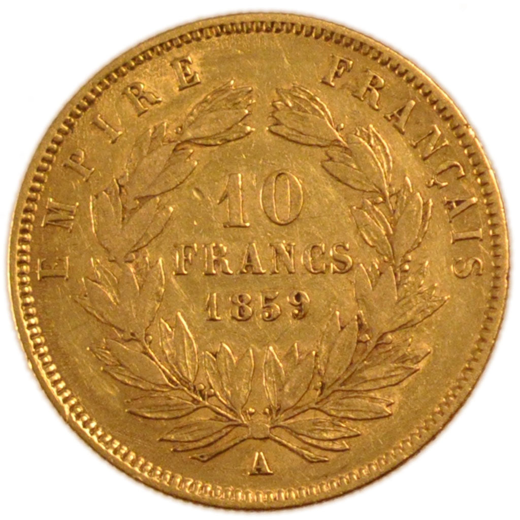 Francia, Napoleon III, Napoléon III, 10 Francs, 1859, Paris, MB+, Oro, Gadou...