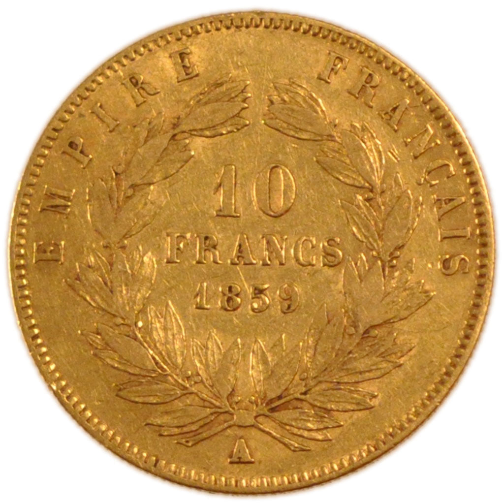 FRANCE, Napoléon III, 10 Francs, 1859, Paris, KM #784.3, VF(30-35), Gold, Gadour