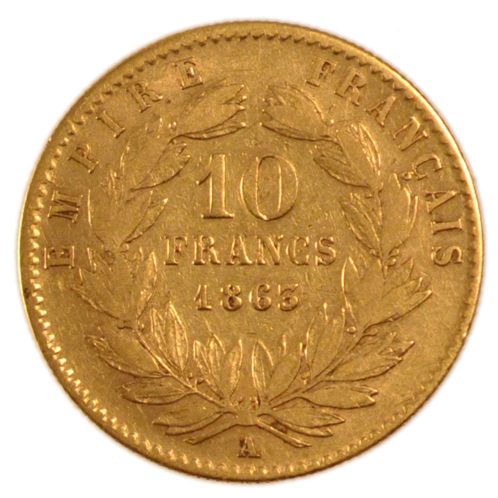 Francia, Napoleon III, Napoléon III, 10 Francs, 1863, Paris, MB+, Oro, Gadou...