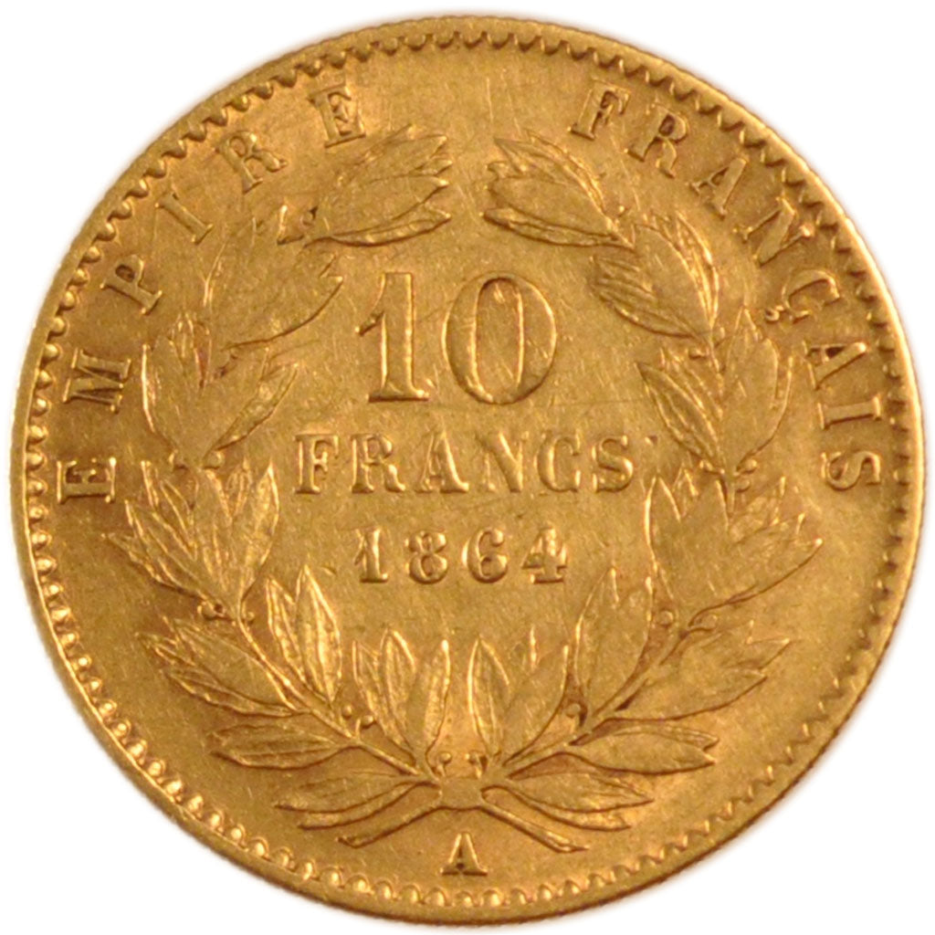Francia, Napoleon III, Napoléon III, 10 Francs, 1864, Paris, MB+, Oro, KM:80...