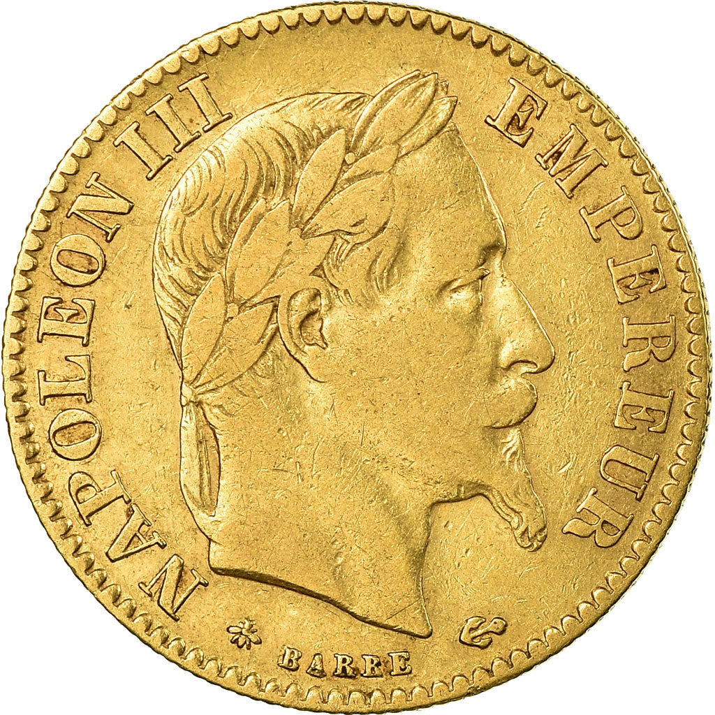 Moneda, Francia, Napoleon III, Napoléon III, 10 Francs, 1865, Paris, MBC, Oro