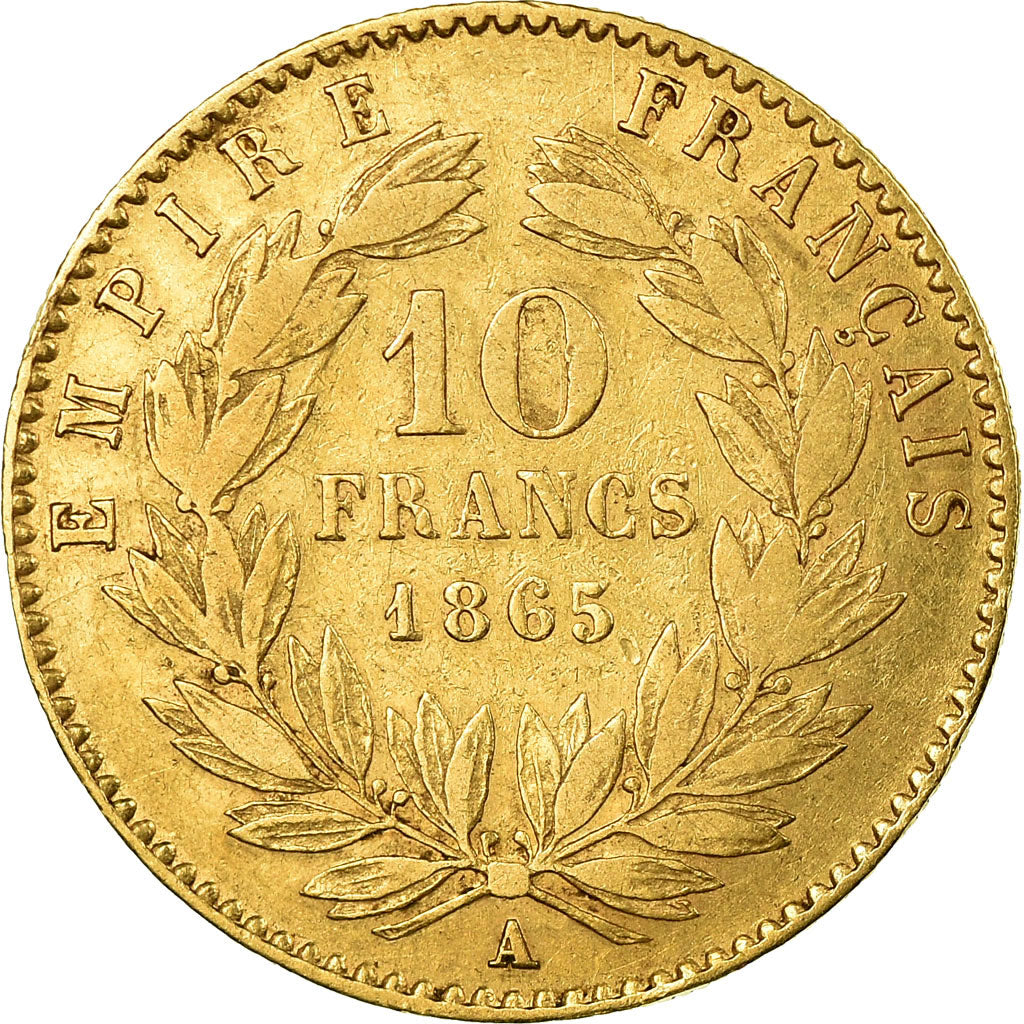 Moneda, Francia, Napoleon III, Napoléon III, 10 Francs, 1865, Paris, MBC, Oro