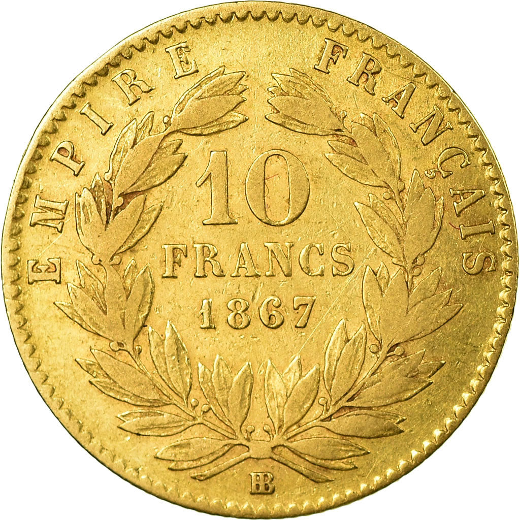 Coin, France, Napoleon III, Napoléon III, 10 Francs, 1867, Strasbourg