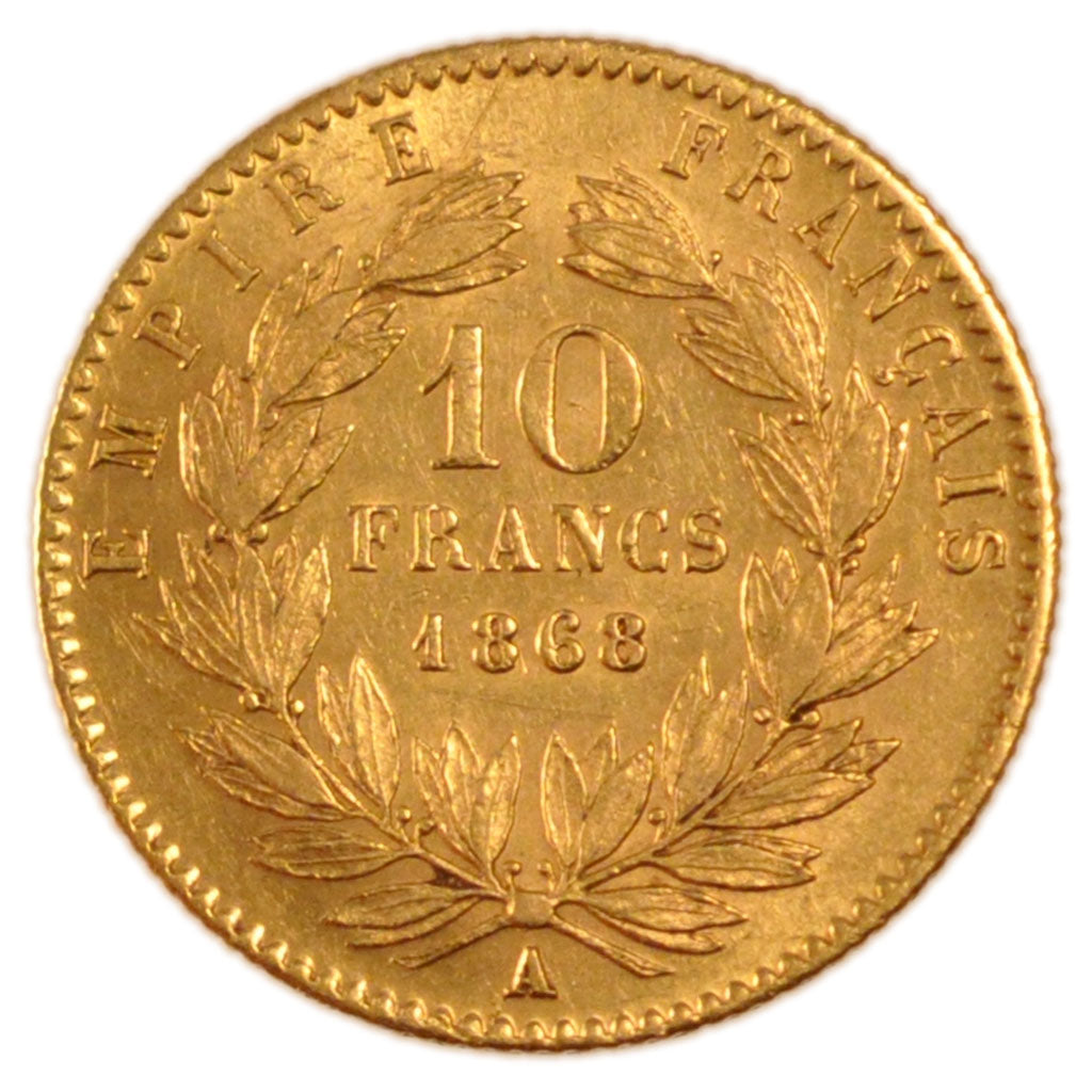 FRANCE, Napoléon III, 10 Francs, 1868, Paris, KM #800.1, AU(50-53), Gold, Gadour
