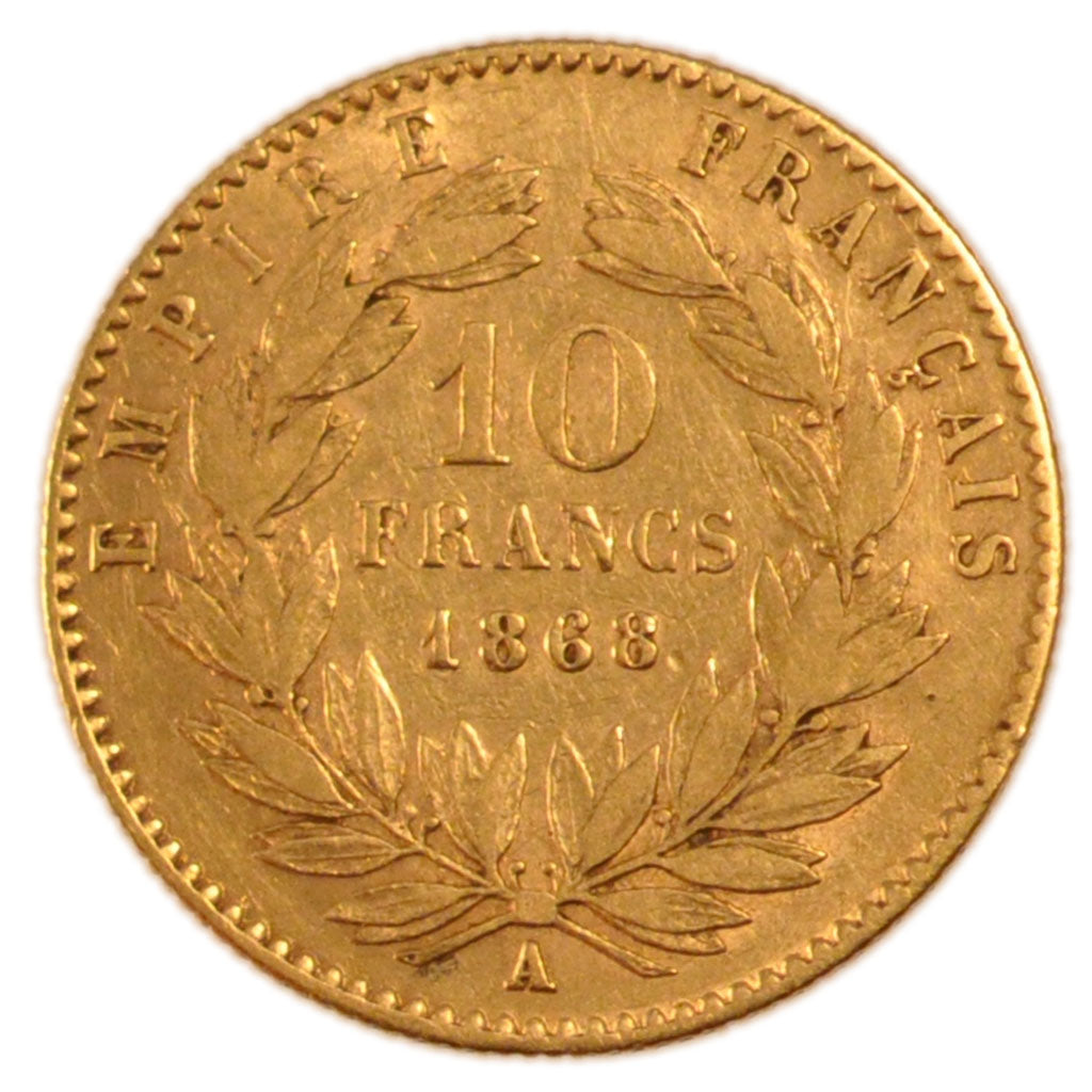 Francia, Napoleon III, Napoléon III, 10 Francs, 1868, Paris, MB+, Oro, KM:80...