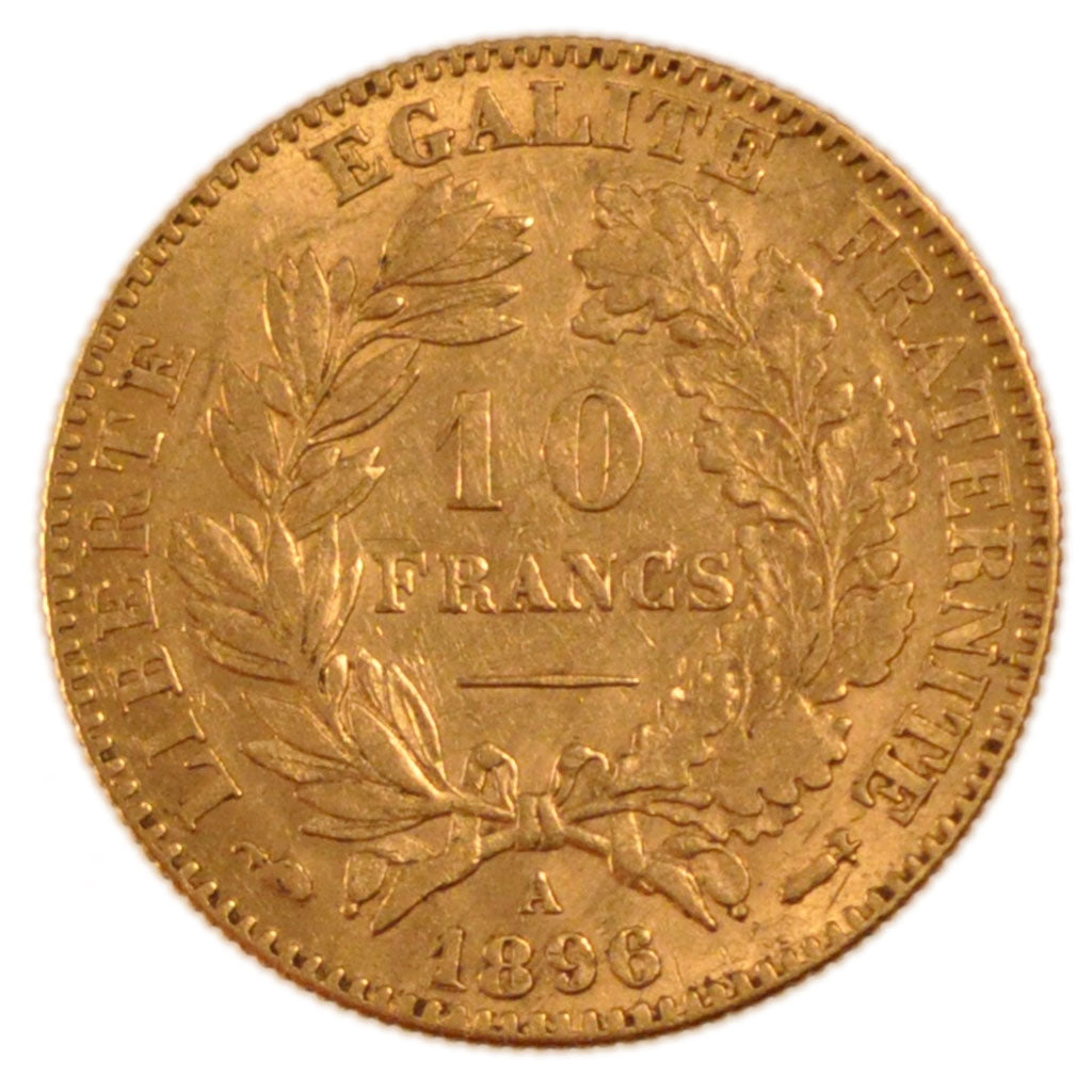 FRANCE, Cérès, 10 Francs, 1896, Paris, AU(55-58), Gold, Gadoury #1016, 3.30