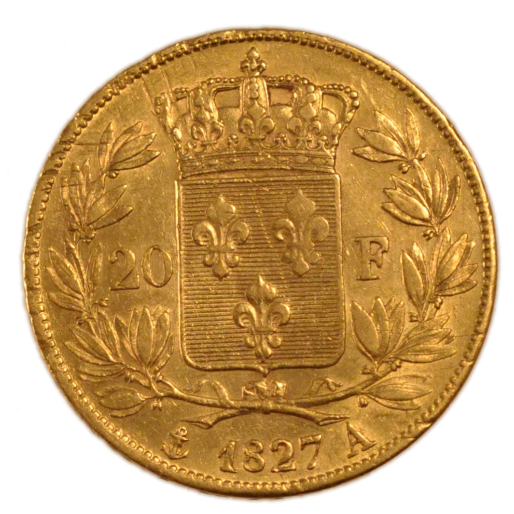 FRANCE, Charles X, 20 Francs, 1827, Paris, AU(55-58), Gold, Gadoury #1029, 6.40