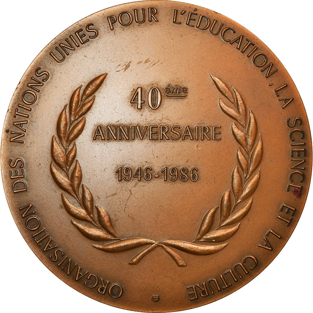 Frankrijk, Medaille, 40ème Annivesaire, UNESCO, 1986, ZF+, Bronze