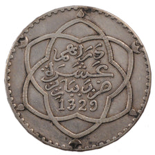Morocco, 10 Dirhams, 1910, Paris, AU(50-53), Silver, Lecompte #196, 24.80
