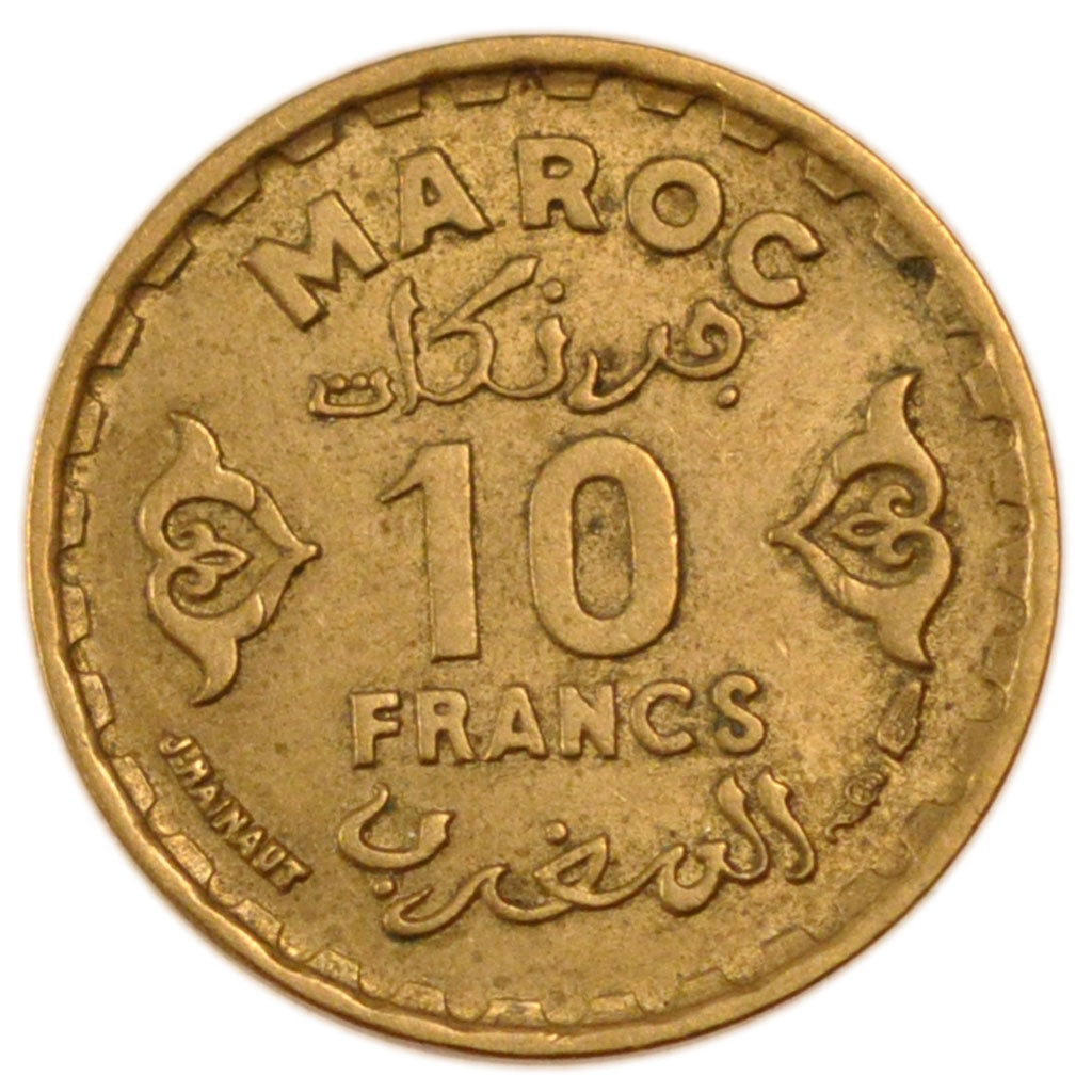 Morocco, 10 Francs, 1951, AU(55-58), Aluminium-Bronze, Lecompte #262, 3.00