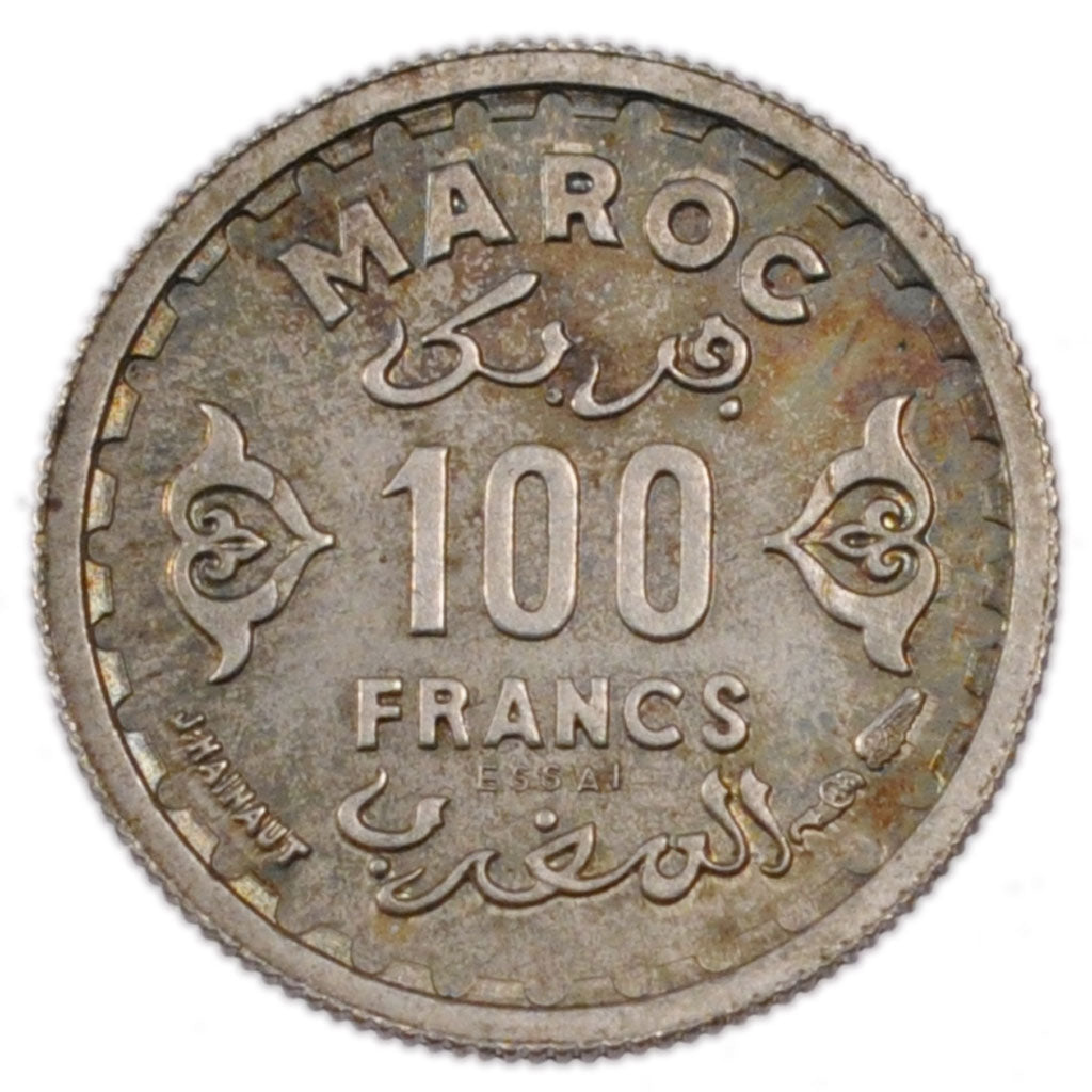 Morocco, 100 Francs, 1950, MS(65-70), Silver, Lecompte #284, 2.50