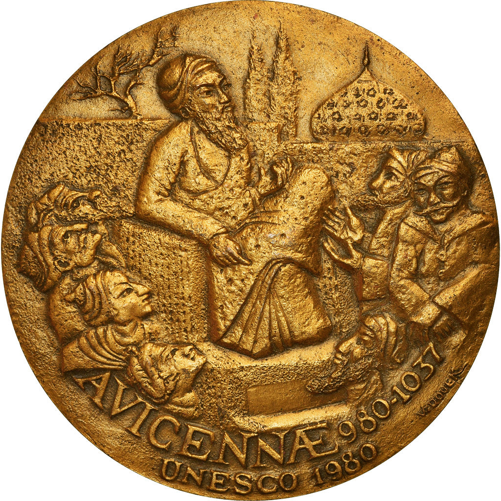 Francia, medaglia, UNESCO, Avicenna, Ibn Sina, 1980, Douek, SPL-, Bronzo dorato