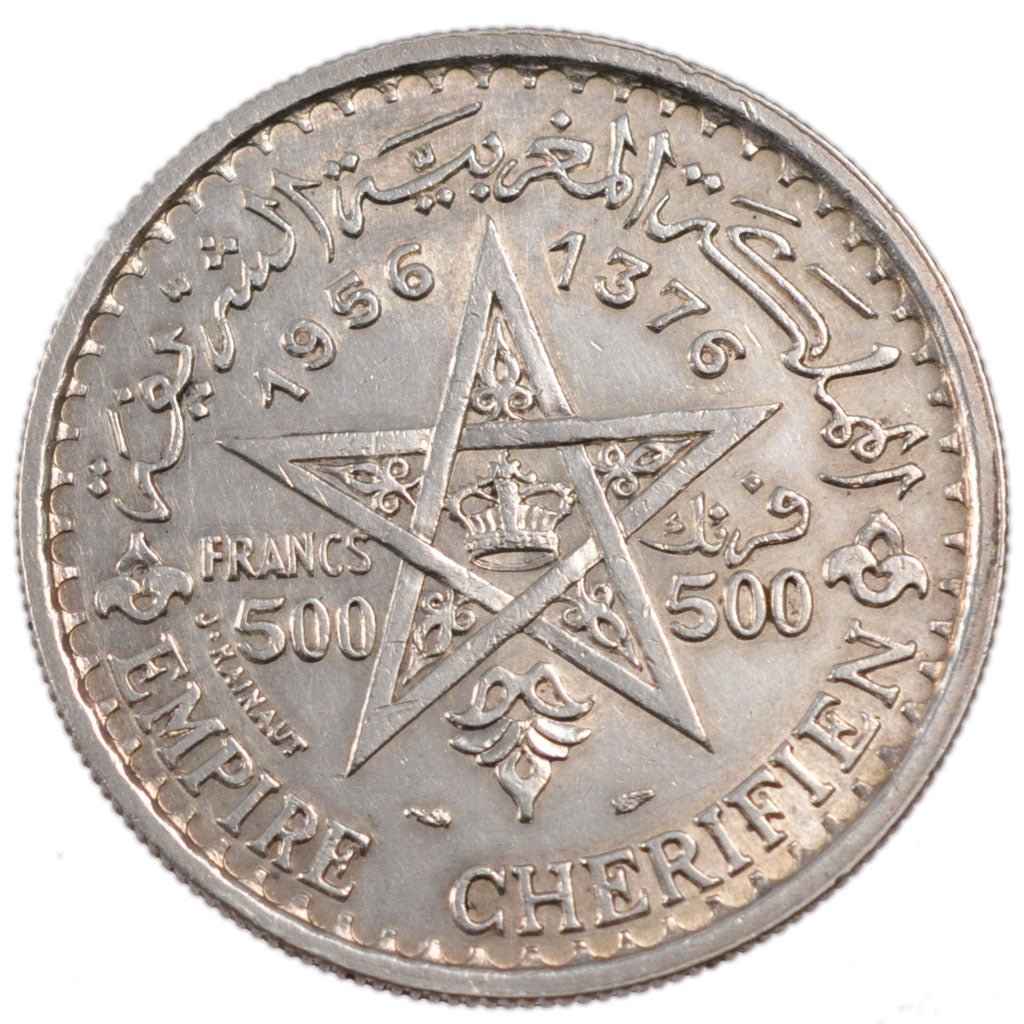 Morocco, 500 Francs, 1956, AU(55-58), Silver, Lecompte #293, 22.50