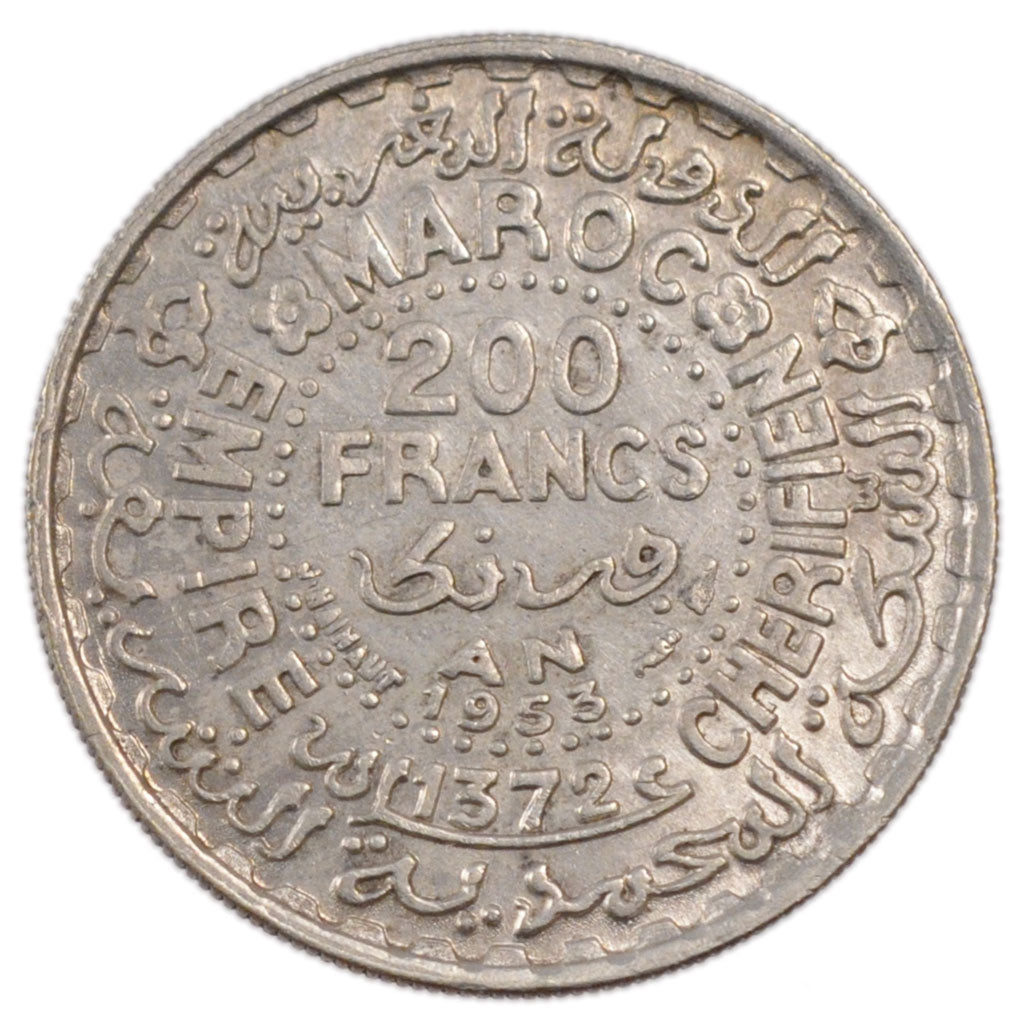 Morocco, 200 Francs, 1953, AU(55-58), Silver, Lecompte #291, 8.00