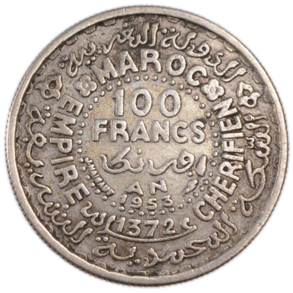 Morocco, 100 Francs, 1953, AU(55-58), Silver, Lecompte #288, 3.90