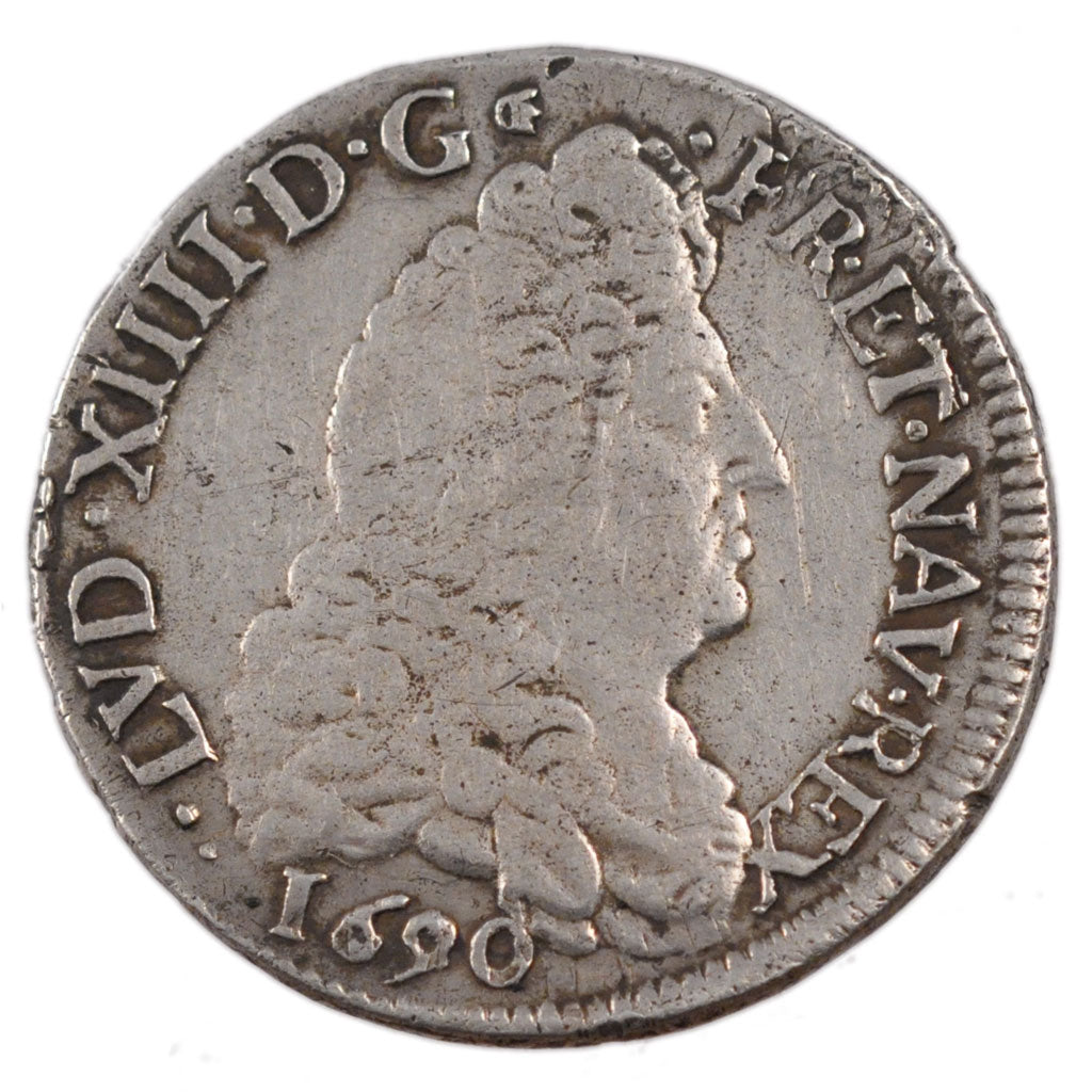 FRANCE, 1/2 Ecu, 1690, Troyes, VF(30-35), Silver, Gadoury #184, 13.30