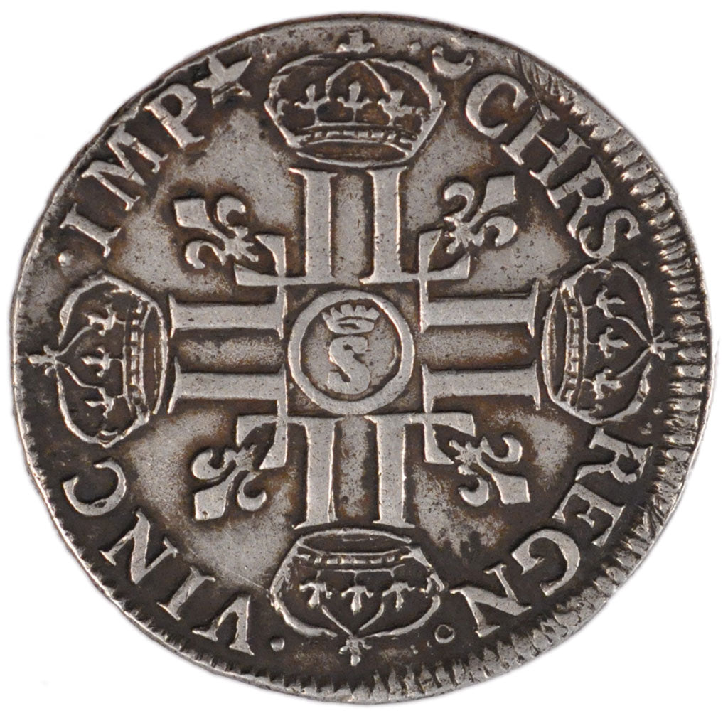 FRANCE, 1/2 Ecu, 1690, Troyes, VF(30-35), Silver, Gadoury #184, 13.30