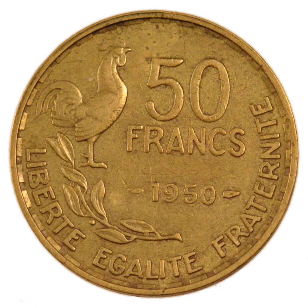 FRANCE, Guiraud, 50 Francs, 1950, Paris, KM #918.1, EF(40-45), Aluminum-Bronze,.
